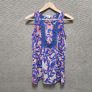 JOY JOY Women's Sleeveless Floral Lace Trim Blouse Top Size XS